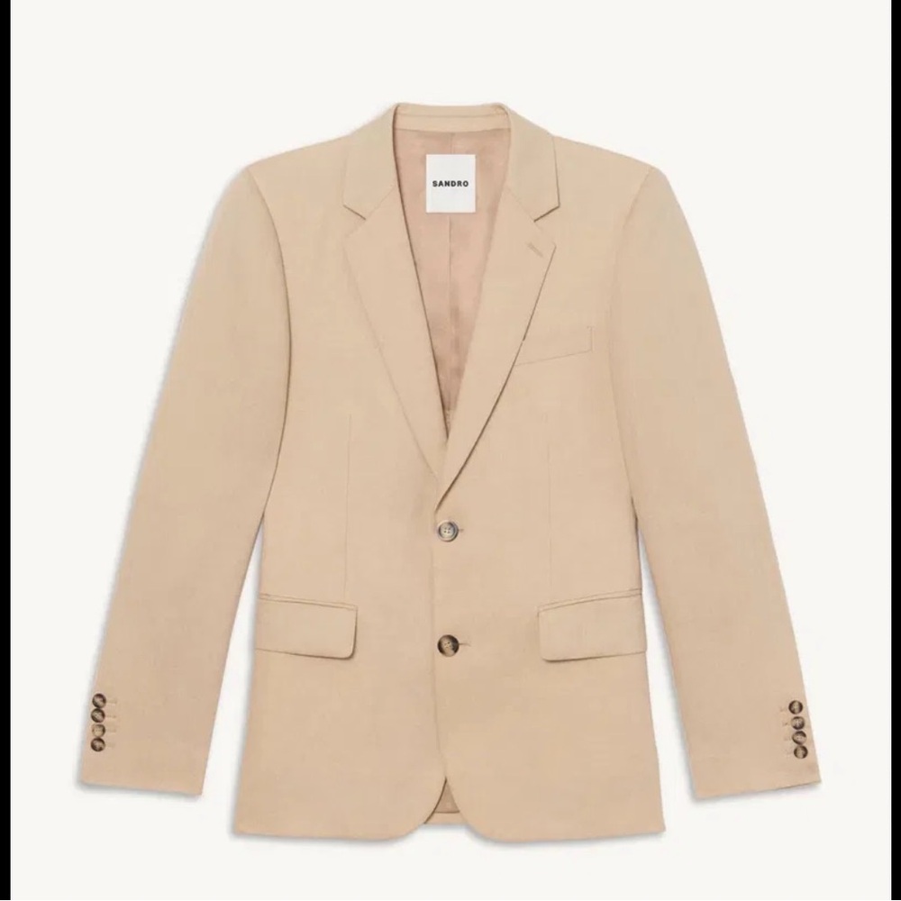 Sandro Men's Beige Formal Linen Suit Jacket Size 54 New